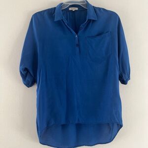 ETIEM Women Blouse Blue color V neck Button Short Sleeve